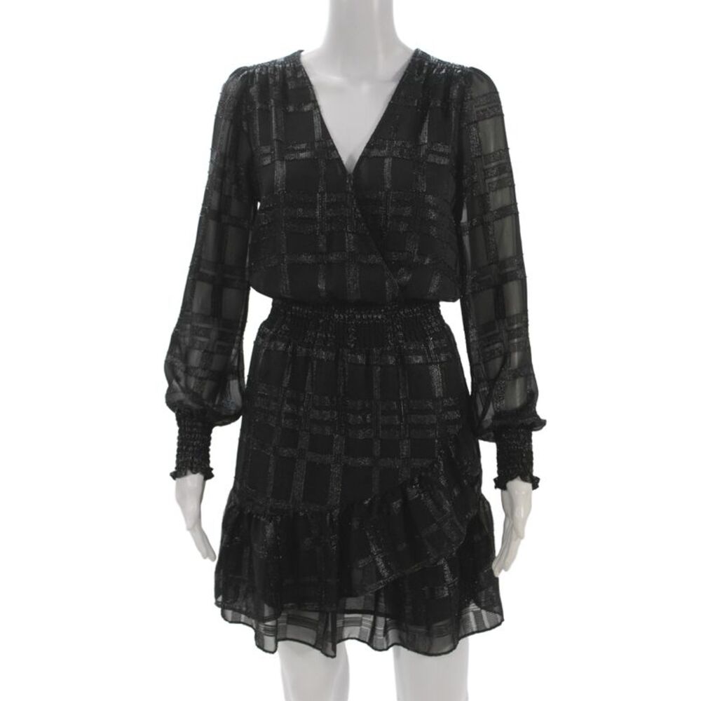 Michael Michael Kors Women Fit & Flare Mini V-Neck Black Silk Dress Size XS